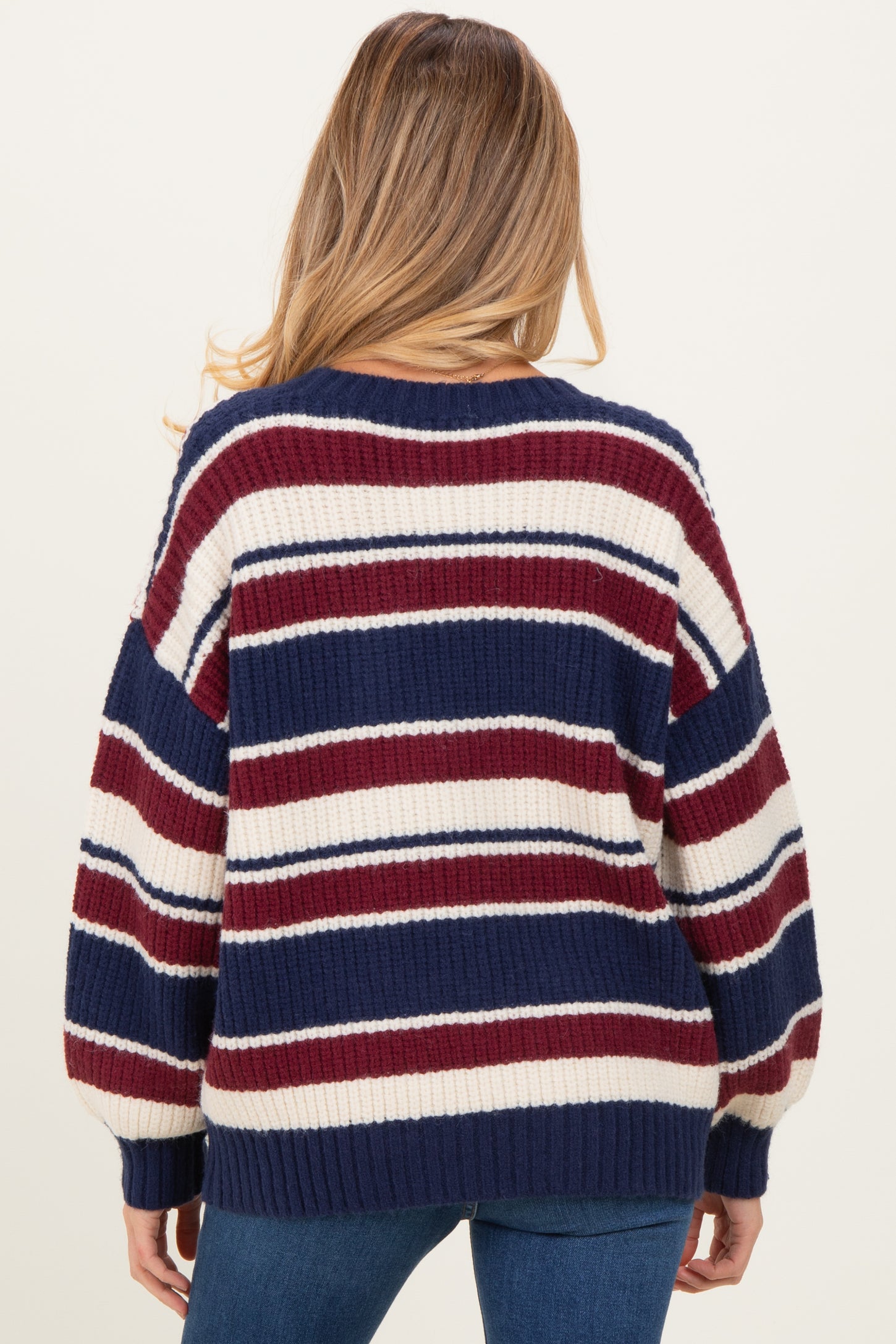 Multicolor Striped Chunky Knit Maternity Sweater