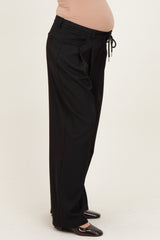 Black Drawstring Pleated Maternity Wide Leg Trousers