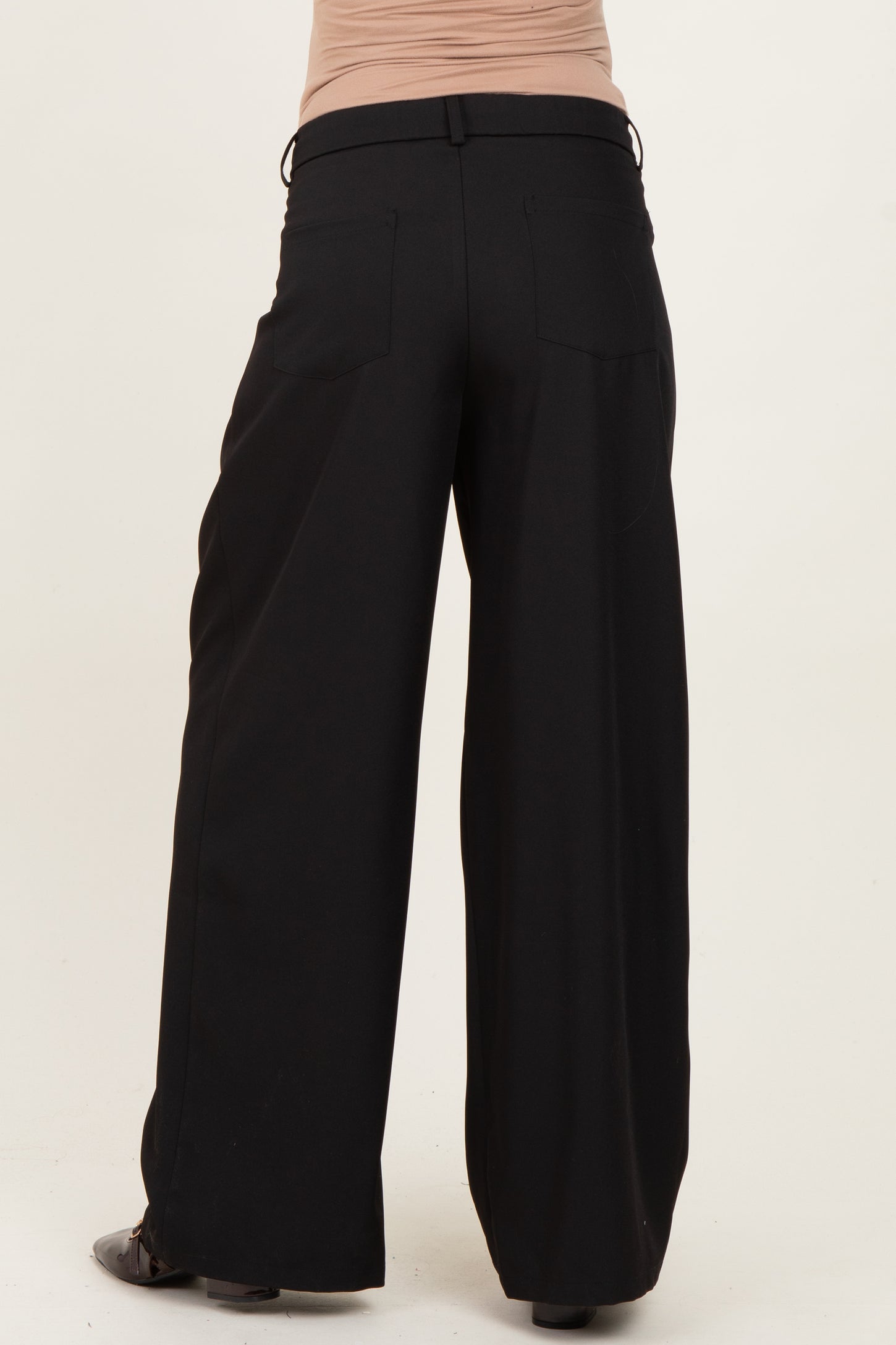 Black Drawstring Pleated Maternity Wide Leg Trousers