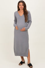 Heather Grey V-Neck Relaxed Fit Maternity Sweater Dress