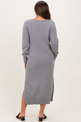 Heather Grey V-Neck Relaxed Fit Maternity Sweater Dress