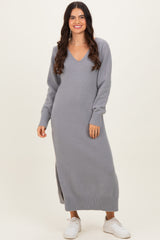 Heather Grey V-Neck Relaxed Fit Maternity Sweater Dress