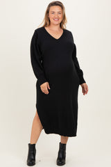 Black V-Neck Relaxed Fit Maternity Plus Sweater Dress