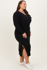 Black V-Neck Relaxed Fit Plus Sweater Dress