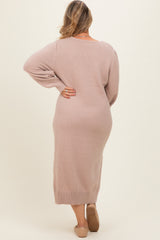 Taupe V-Neck Relaxed Fit Maternity Plus Sweater Dress