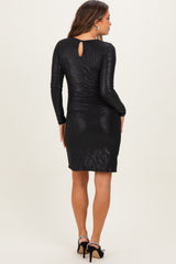 Black Glitter Long Sleeve Fitted Maternity Mini Dress