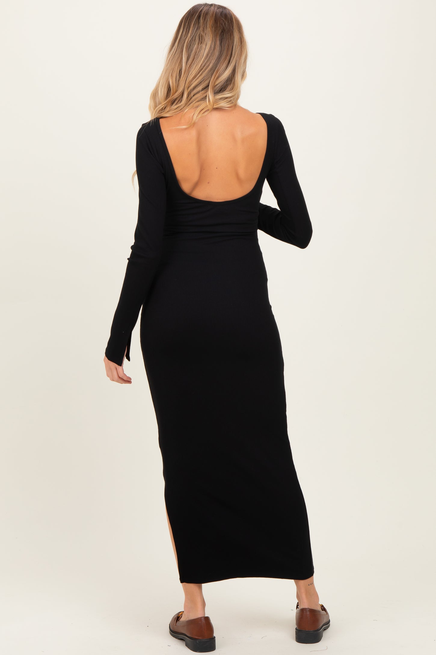 Black Scoop Back Long Sleeve Maternity Maxi Dress