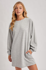 Heather Grey Bubble Sleeve Sweatshirt Mini Dress