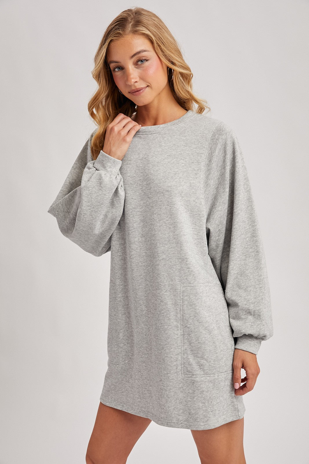 Heather Grey Bubble Sleeve Sweatshirt Mini Dress