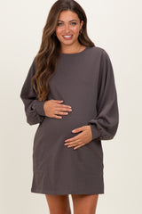 Charcoal Bubble Sleeve Maternity Sweatshirt Mini Dress