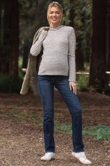 Navy Blue Distressed Hem Slim Straight Leg Maternity Jeans