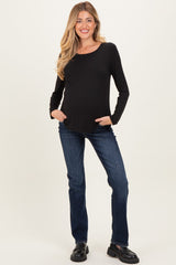 Navy Blue Distressed Hem Slim Straight Leg Maternity Jeans