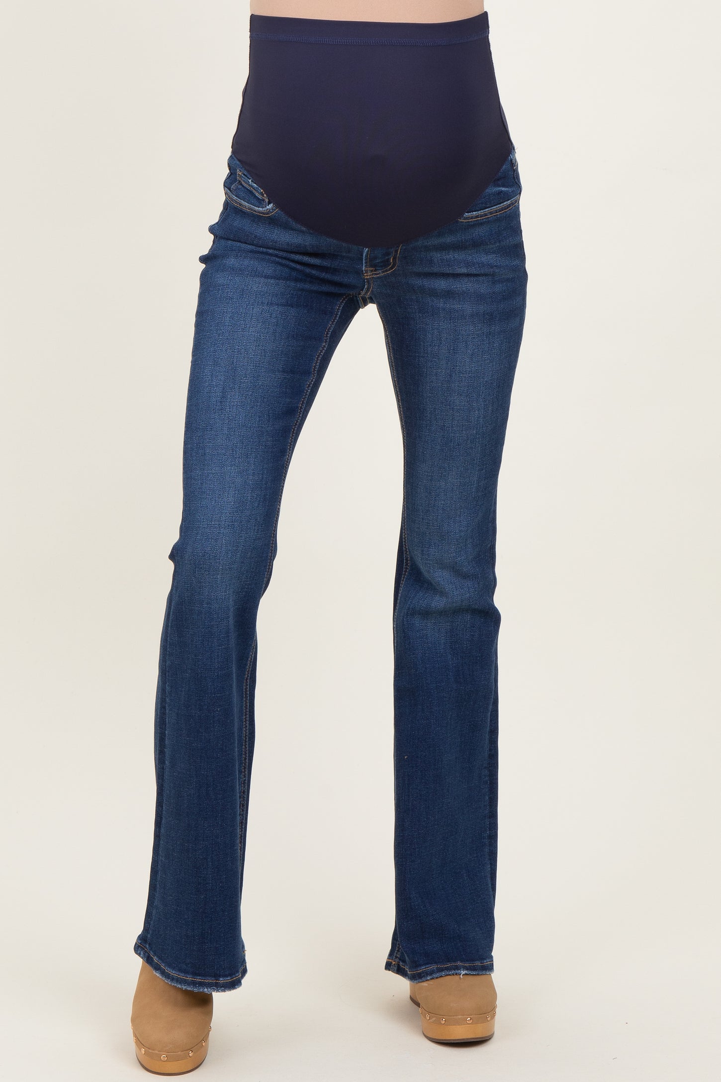 Navy Blue Dark Wash Maternity Flared Jeans
