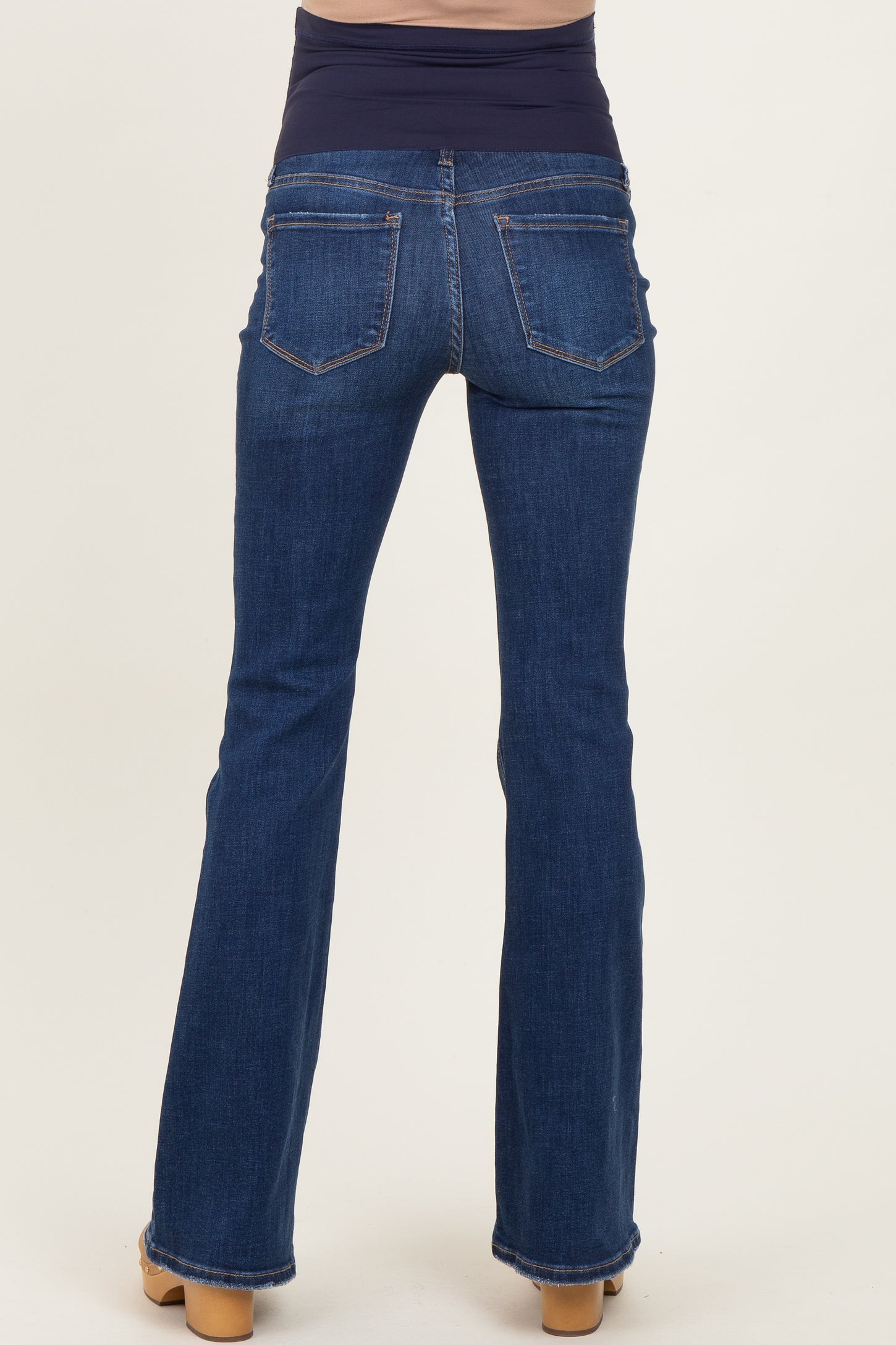 Navy Blue Dark Wash Maternity Flared Jeans