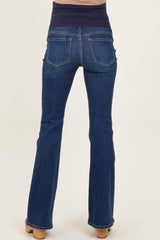 Navy Blue Dark Wash Maternity Flared Jeans