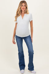 Navy Blue Frayed Hem Bootcut Maternity Jeans