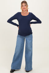 Blue Palazzo Wide Leg Maternity Jeans