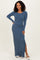 Navy Ribbed Long Sleeve Side Slit Maxi Dress
