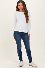 Navy Lightly Distressed Skinny Maternity Jeans