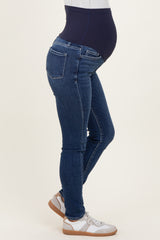 Navy Lightly Distressed Skinny Maternity Jeans