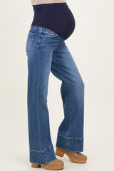 Blue Trouser Hem Wide Flare Maternity Jeans