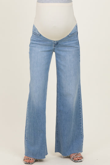 Blue Raw Hem Wide Leg Maternity Jeans