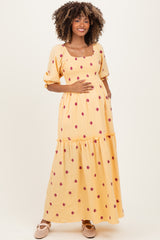 Yellow Floral Smocked Puff Sleeve Maternity Maxi Dress
