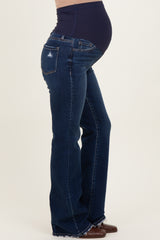 Navy Dark Wash Frayed Hem Maternity Bootcut Jeans