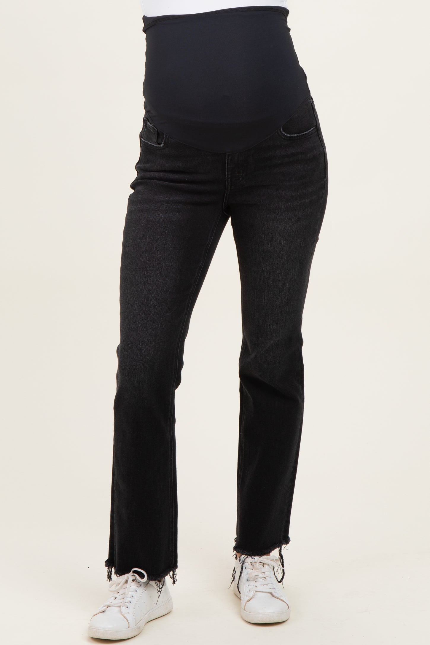Black Vintage Wash Frayed Hem Kick Flare Maternity Jeans