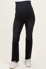 Black Vintage Wash Frayed Hem Kick Flare Maternity Jeans