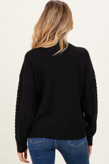 Black Cable Knit Sleeve Round Neck Maternity Sweater