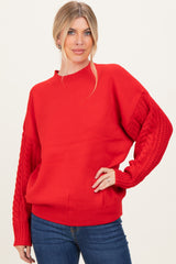 Red Cable Knit Sleeve Round Neck Sweater