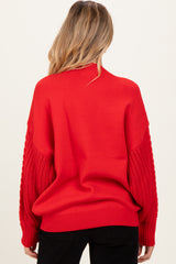 Red Cable Knit Sleeve Round Neck Maternity Sweater