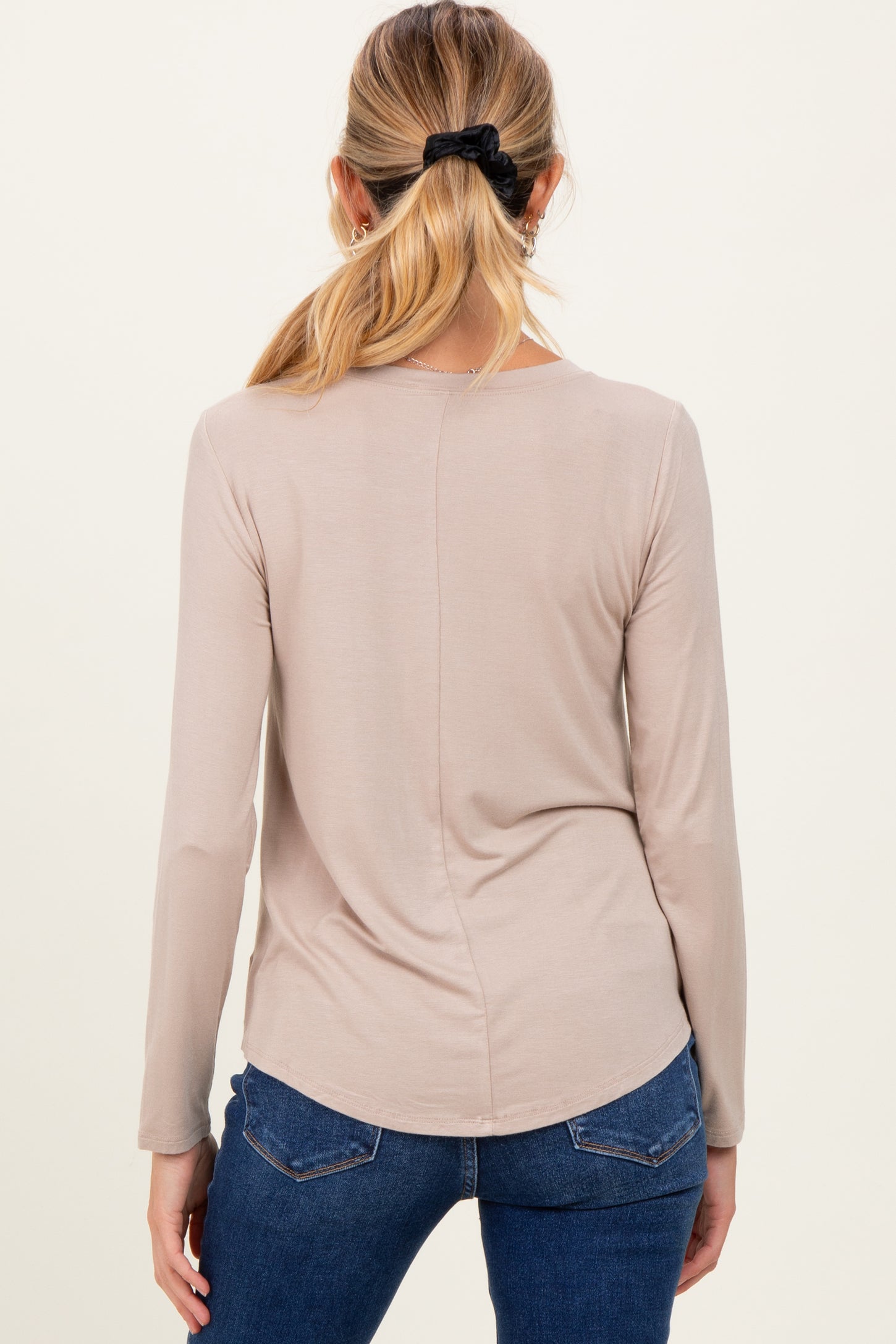 Taupe Flowy Round Hem Maternity Long Sleeve Top
