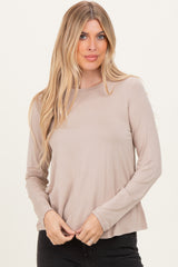 Taupe Flowy Round Hem Long Sleeve Top