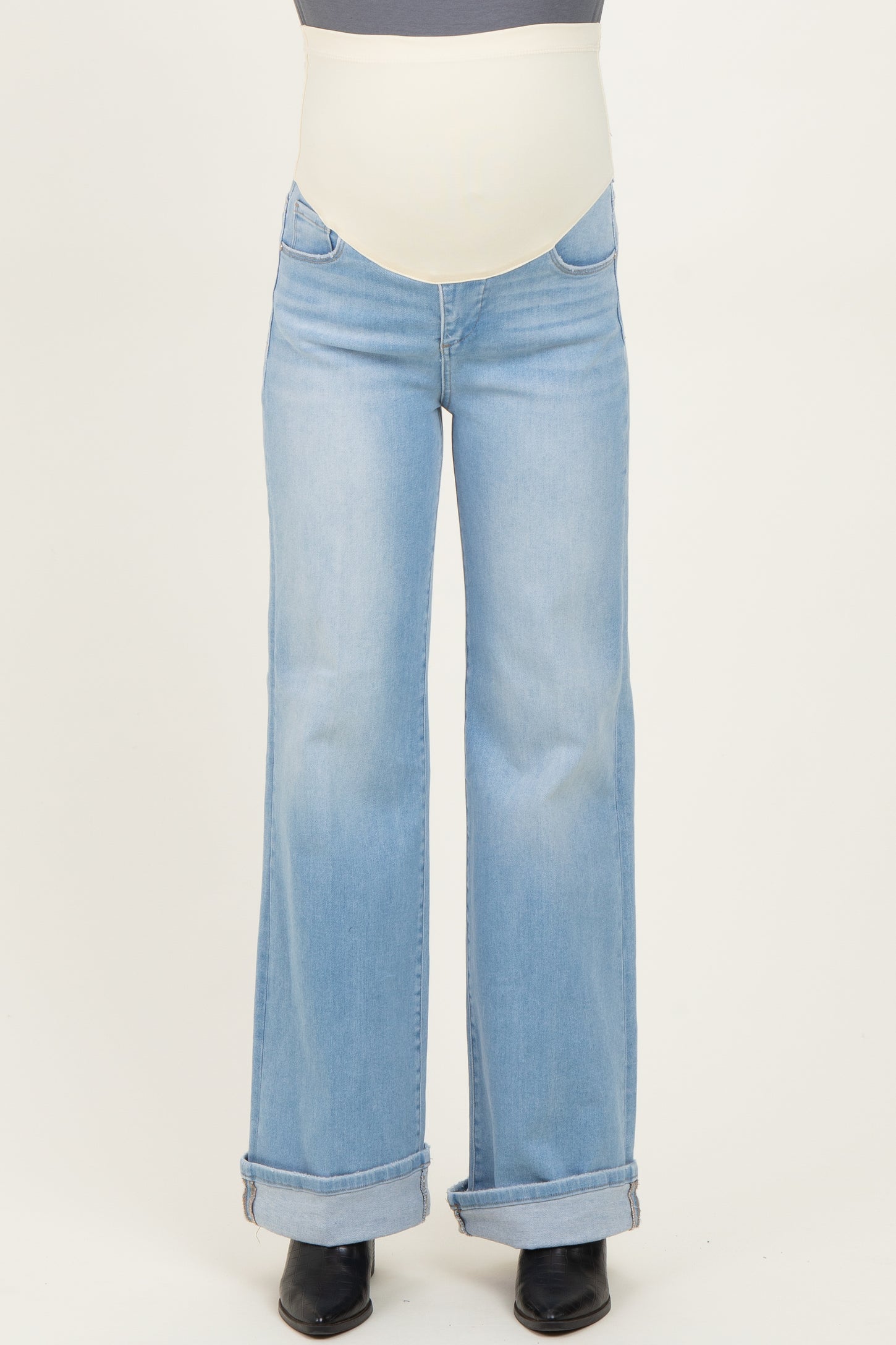 Light Blue Cuffed Wide Leg Maternity Jeans