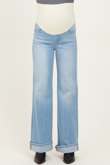 Light Blue Cuffed Wide Leg Maternity Jeans