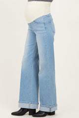 Light Blue Cuffed Wide Leg Maternity Jeans