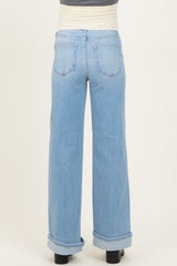 Light Blue Cuffed Wide Leg Maternity Jeans