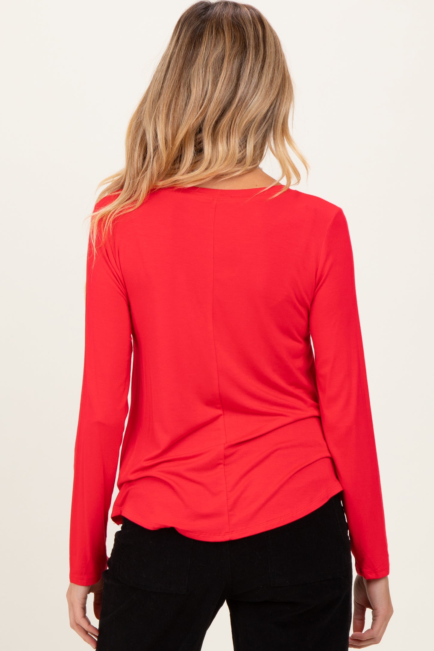 Red Flowy Round Hem Maternity Long Sleeve Top