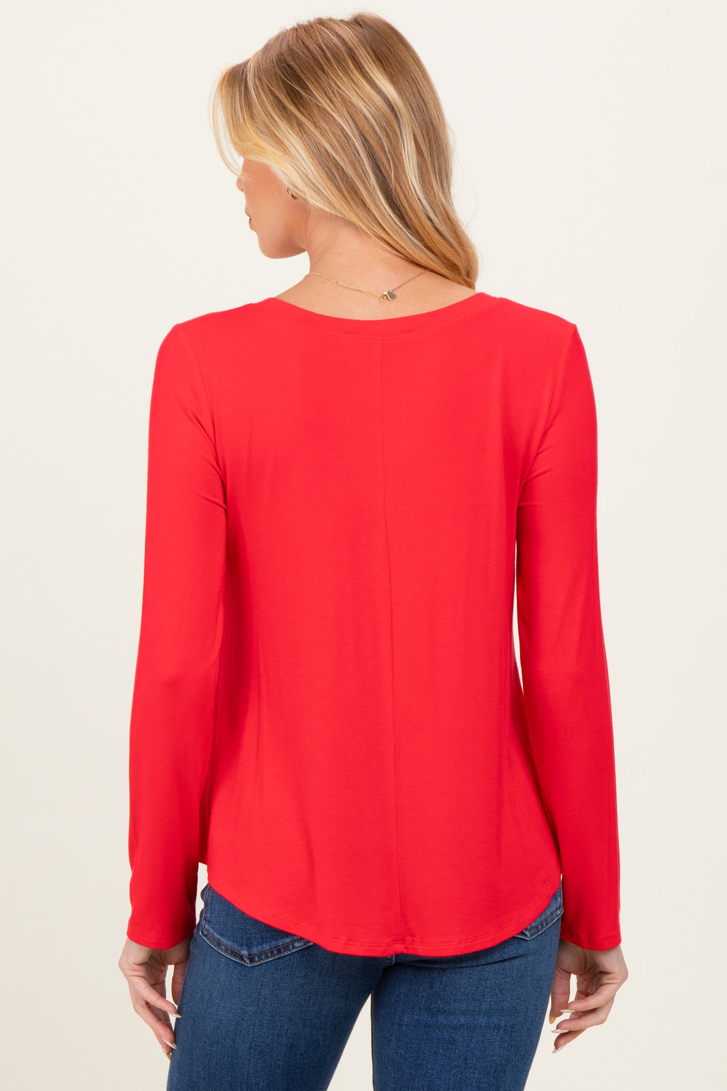 Red Flowy Round Hem Maternity Long Sleeve Top