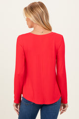 Red Flowy Round Hem Maternity Long Sleeve Top