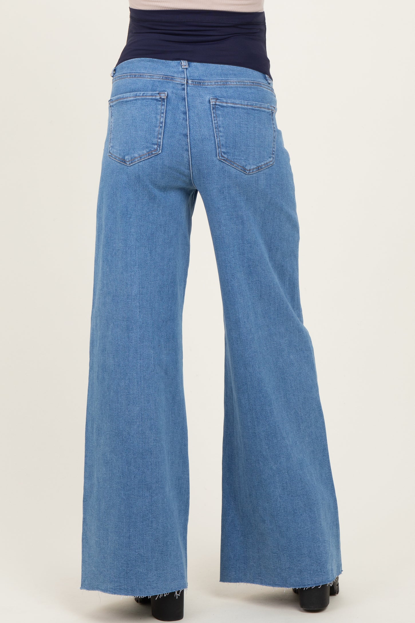 Blue Raw Hem Palazzo Wide Leg Maternity Jeans