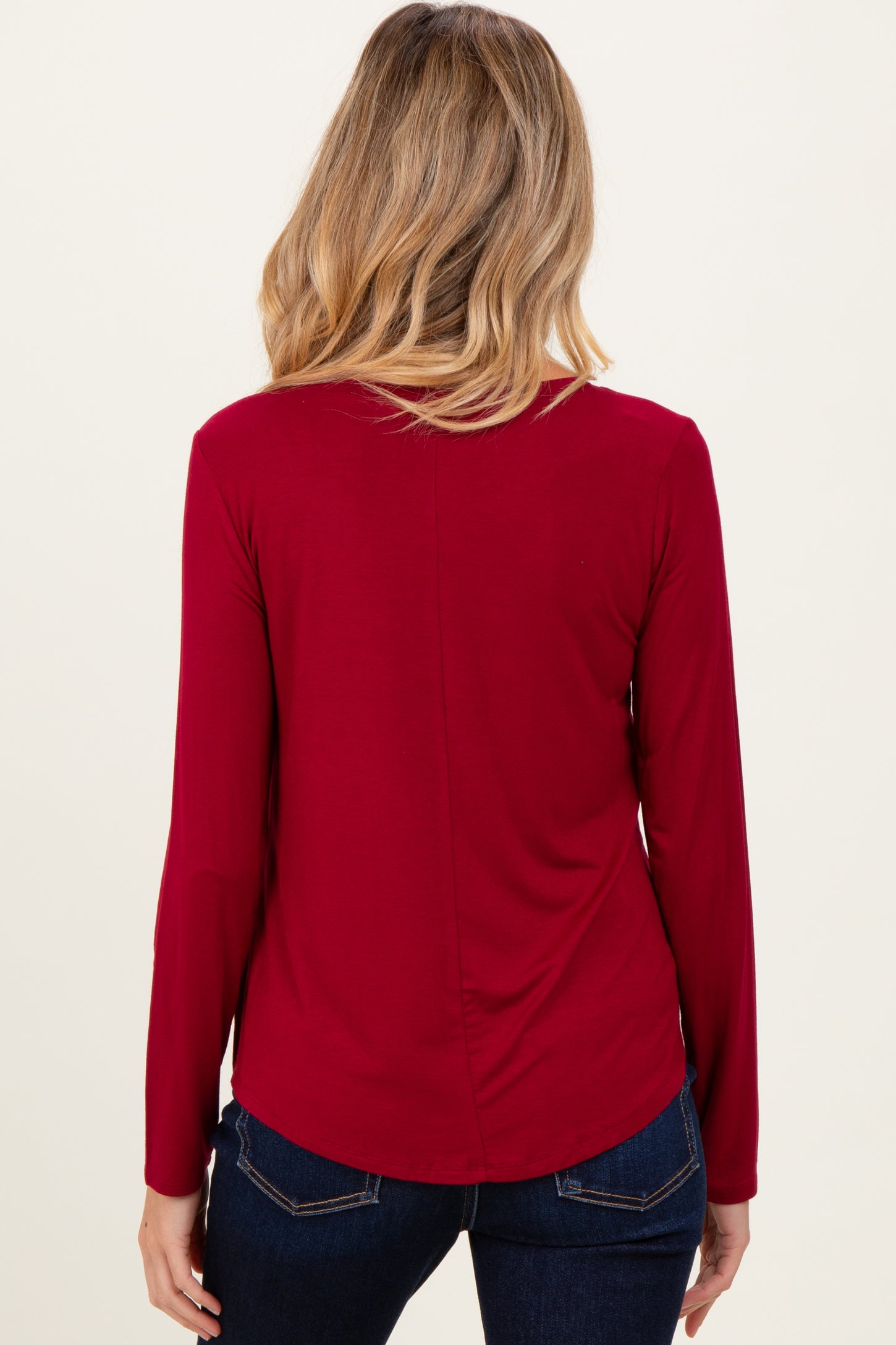 Burgundy Flowy Round Hem Maternity Long Sleeve Top