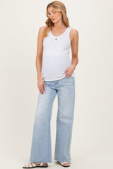 Light Blue Raw Hem Super Wide Leg Maternity Jeans