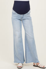 Light Blue Raw Hem Super Wide Leg Maternity Jeans