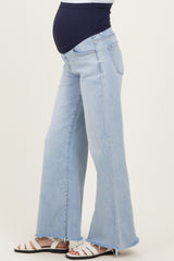 Light Blue Raw Hem Super Wide Leg Maternity Jeans