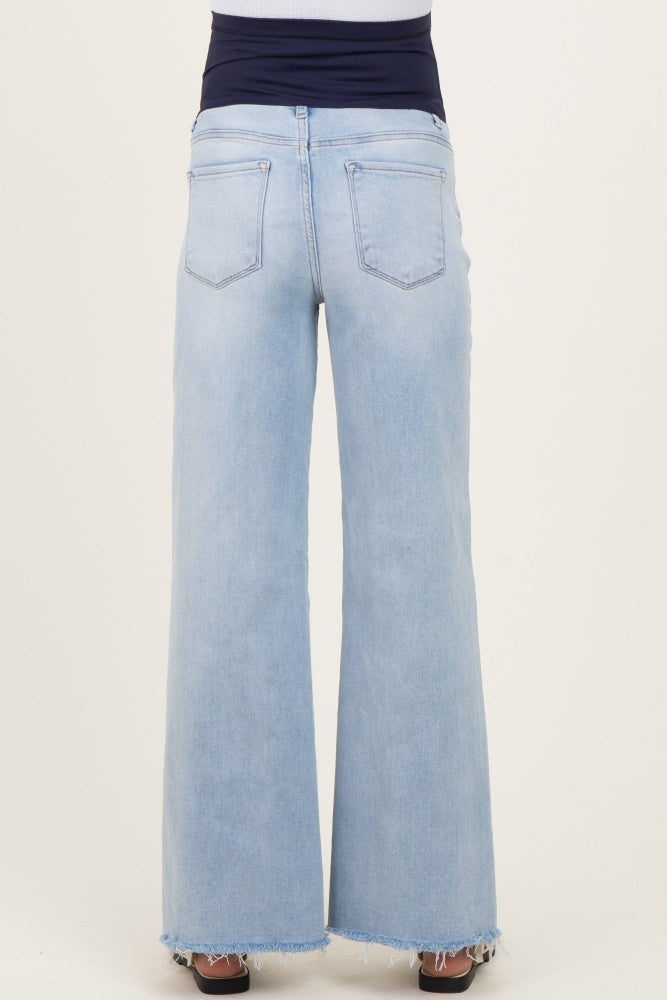 Light Blue Raw Hem Super Wide Leg Maternity Jeans