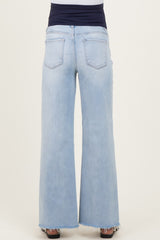 Light Blue Raw Hem Super Wide Leg Maternity Jeans
