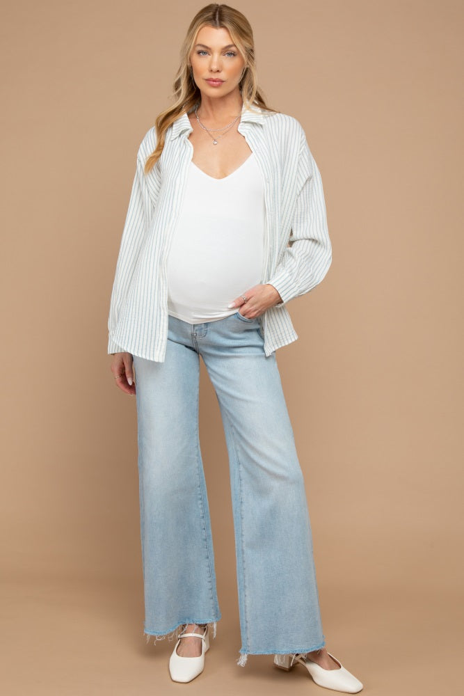 Light Blue Raw Hem Super Wide Leg Maternity Jeans